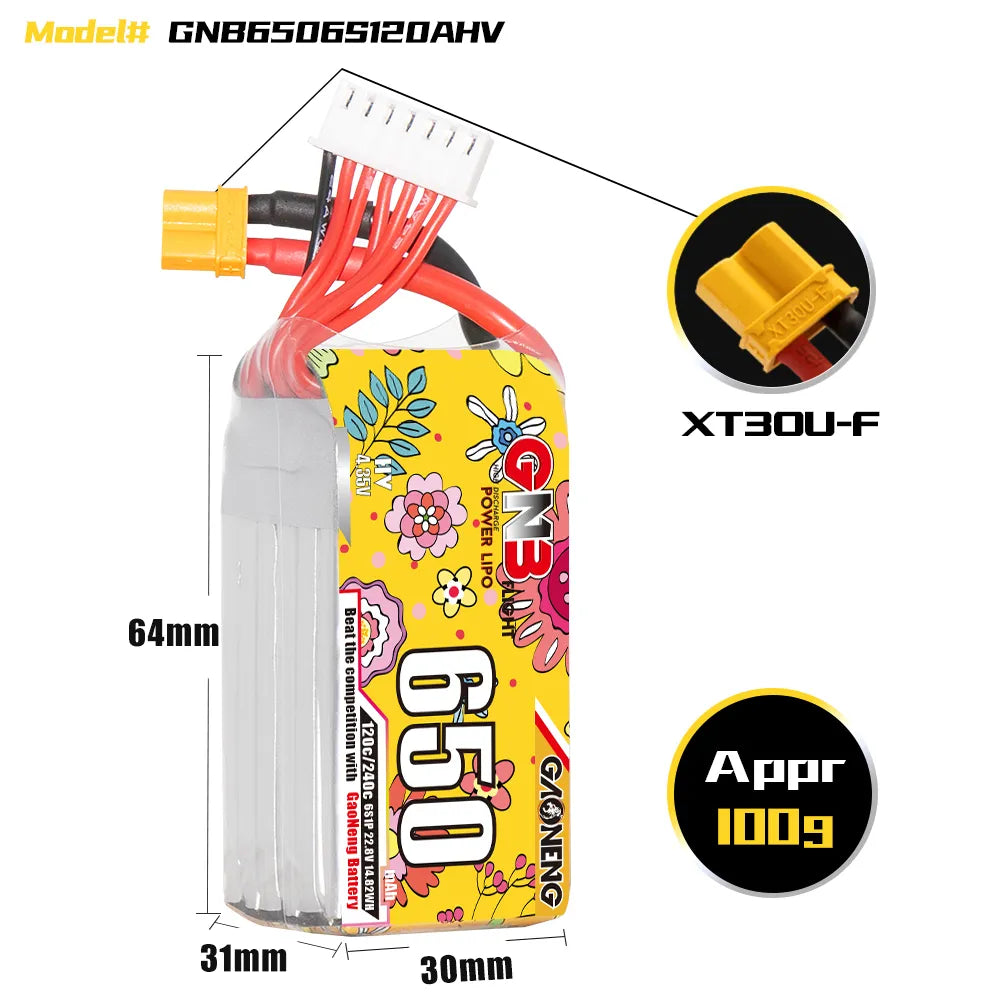 GNB 650mAh 6S 120C XT30 Lipo Battery