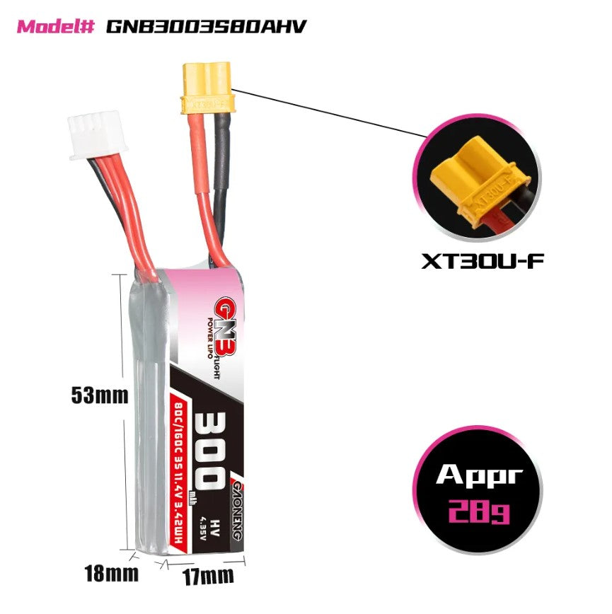 GNB LiHV 3S 11.4V 300mAh 80C XT30 LiPo Battery