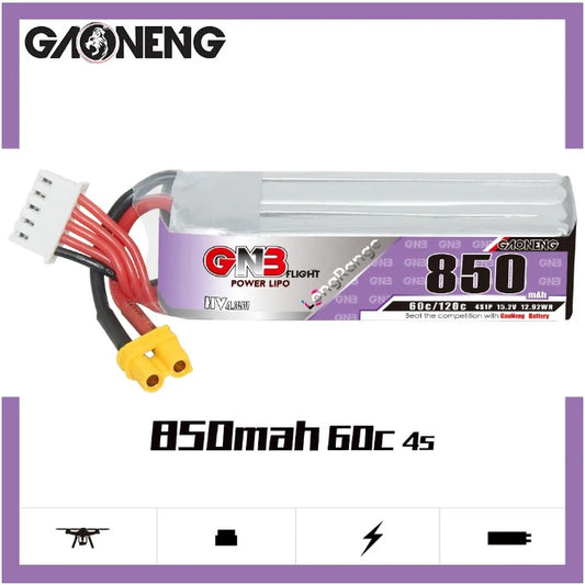 GNB LiHV 4S 15.2V 850mAh 60C XT30 LiPo Battery Long Range