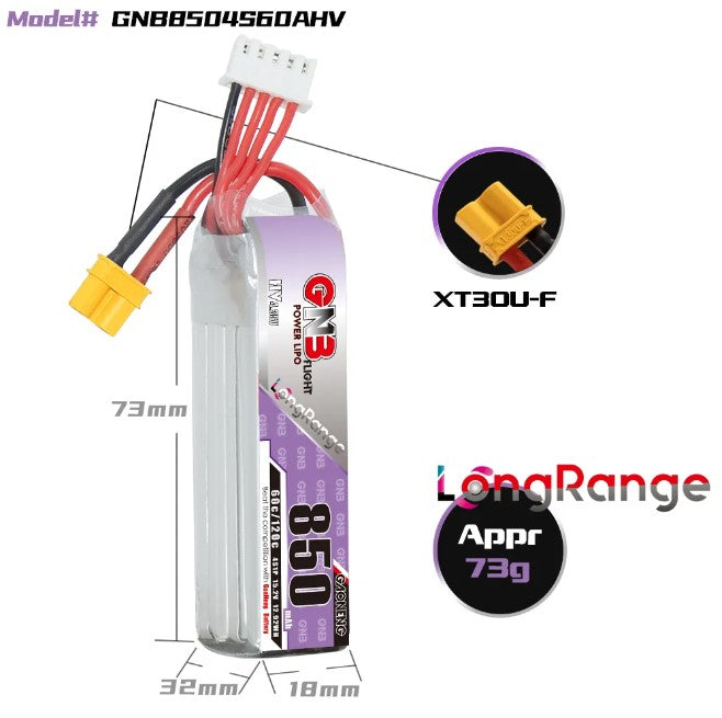 GNB LiHV 4S 15.2V 850mAh 60C XT30 LiPo Battery Long Range